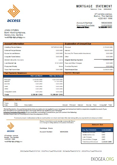 Gambie Access Bank relevé hypothécaire scr